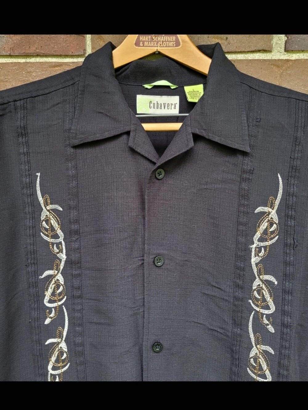 Cubavera Camp Shirt Music Notes Embroidery Short Sleeve Button Mens Large